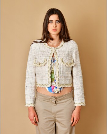 Veste en tweed beige aux fils dorés Edward Achour