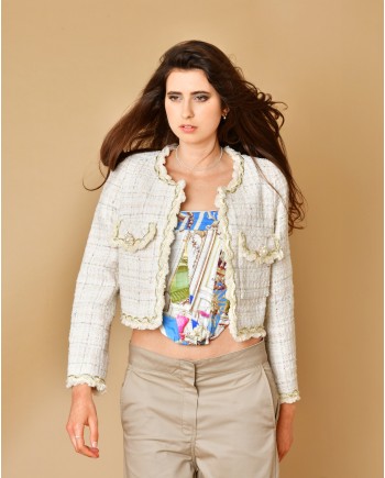 Veste en tweed beige aux fils dorés Edward Achour