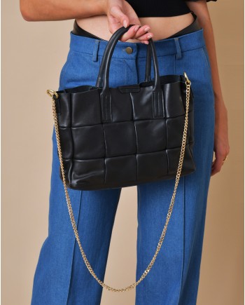 Sac à main en cuir lisse noir matelassé Falorni 