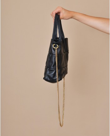 Sac à main en cuir lisse noir matelassé Falorni 
