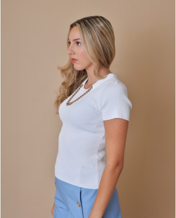 Top côtelé avec collier en chaîne dorée Edward Achour