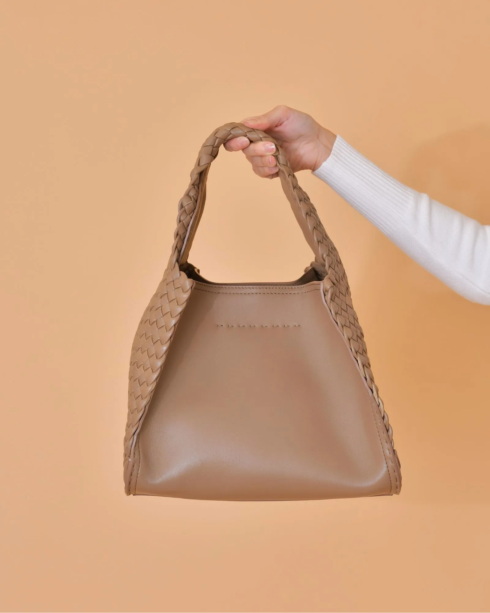 Sac en cuir tressé beige foncé Falorni