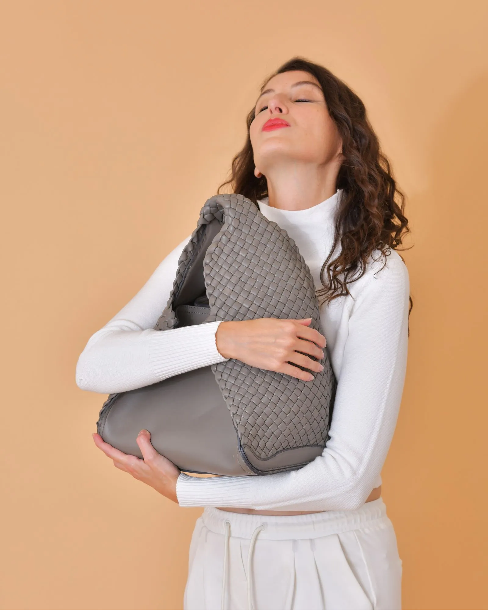 Sac en cuir tressé beige foncé Falorni