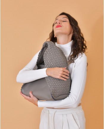 Sac en cuir tressé gris foncé Falorni 