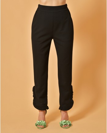Pantalon en crêpe noir à volants Edward Achour 