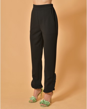 Pantalon en crêpe noir à volants Edward Achour 