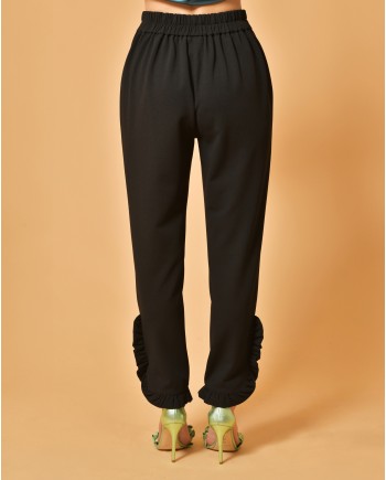 Pantalon en crêpe noir à volants Edward Achour 