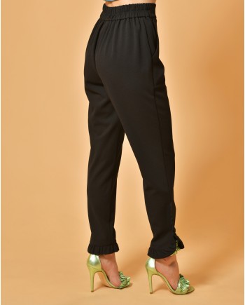 Pantalon en crêpe noir à volants Edward Achour 