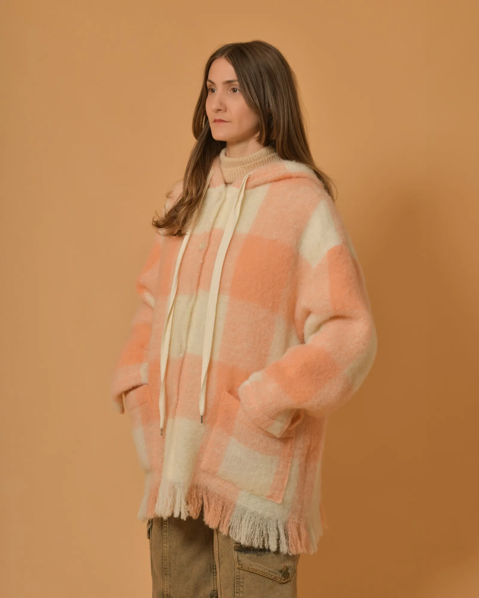 Blouson en maille duveteuse à carreaux AVN 