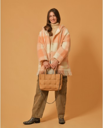 Sac à main en cuir texturé camel matelassé Falorni 