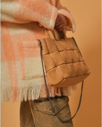 Sac à main en cuir texturé camel matelassé Falorni 