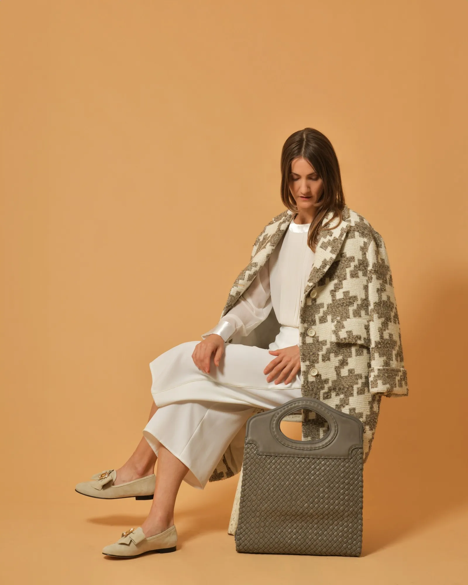 Sac en cuir tressé gris Falorni