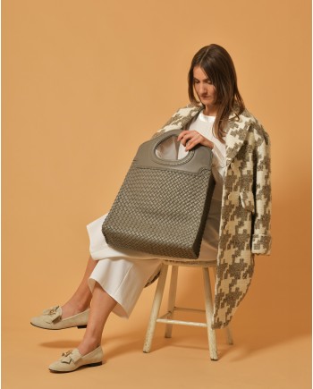 Sac en cuir tressé gris Falorni