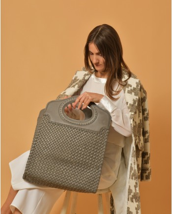 Sac en cuir tressé gris Falorni