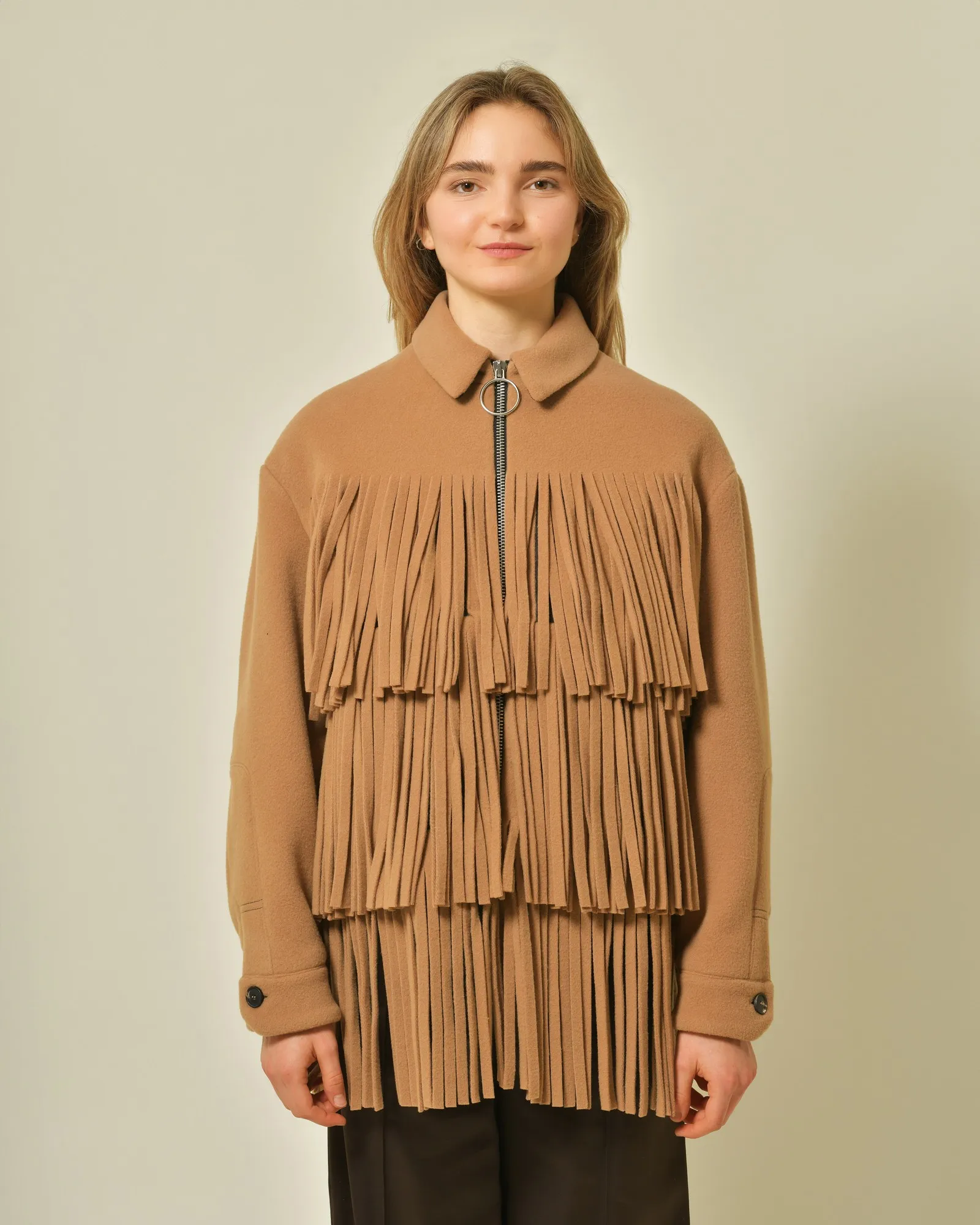 Veste en laine mélangée à franges T_Coat 