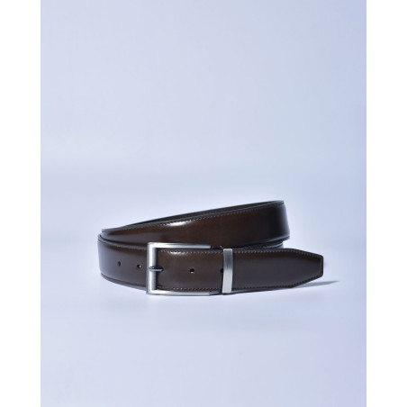 Ceinture en cuir lisse verni marron réglable Falorni