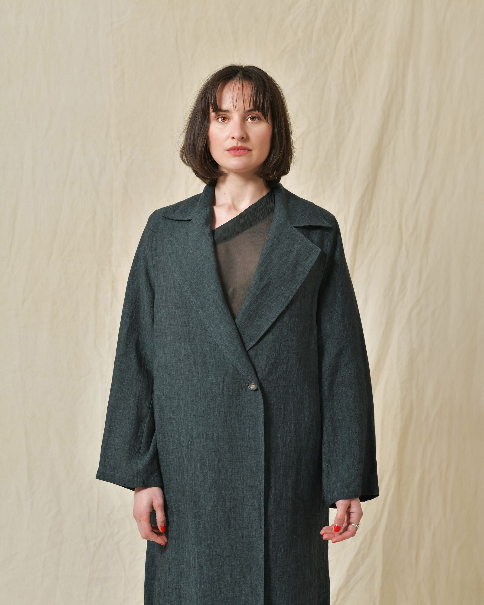 Manteau en lin vert Diega