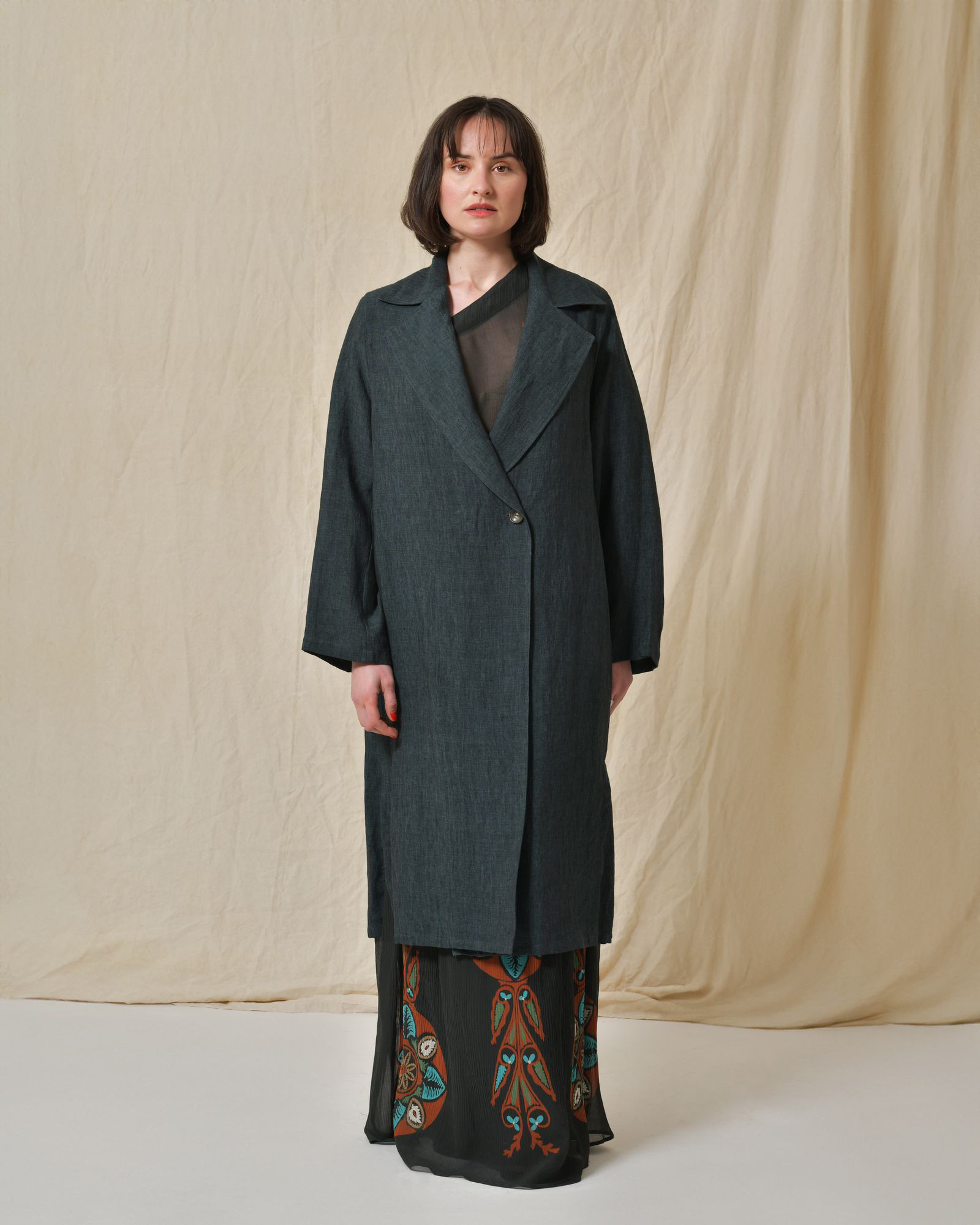 Manteau en lin vert Diega