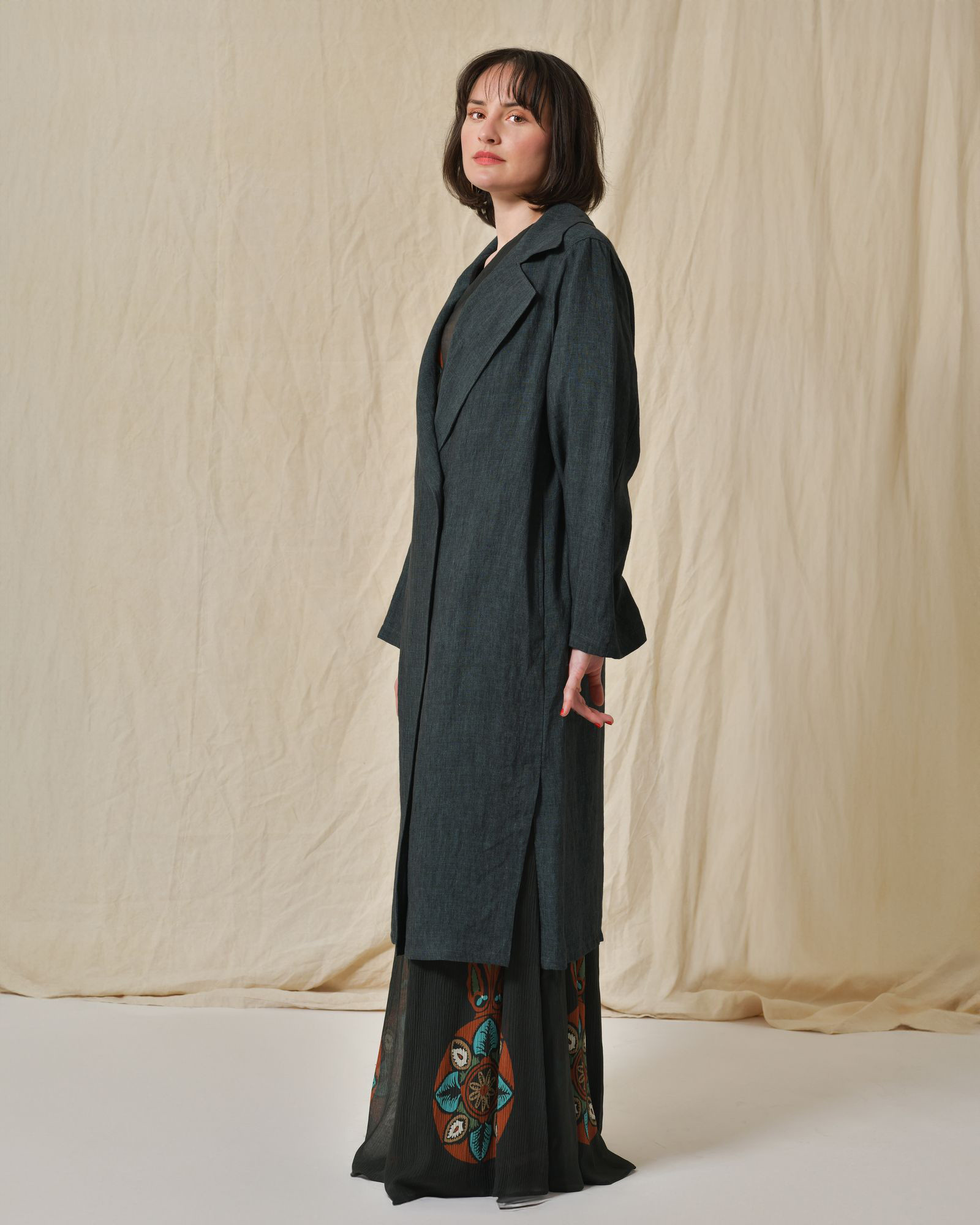 Manteau en lin vert Diega