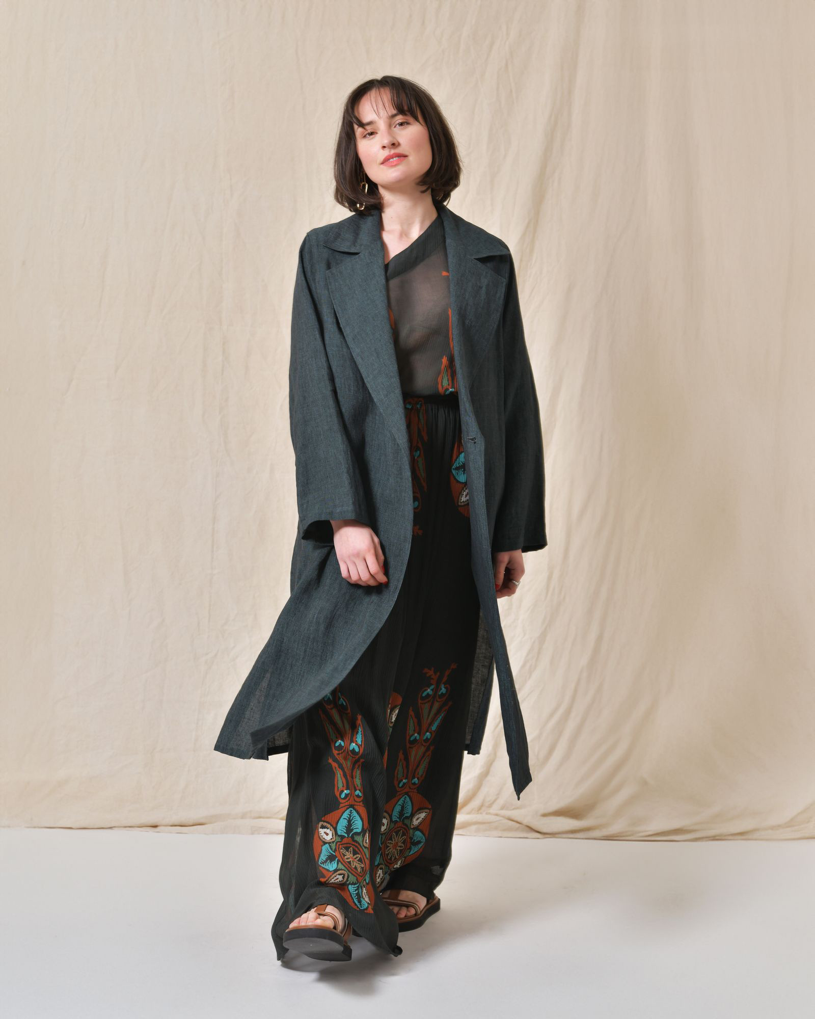 Manteau en lin vert Diega