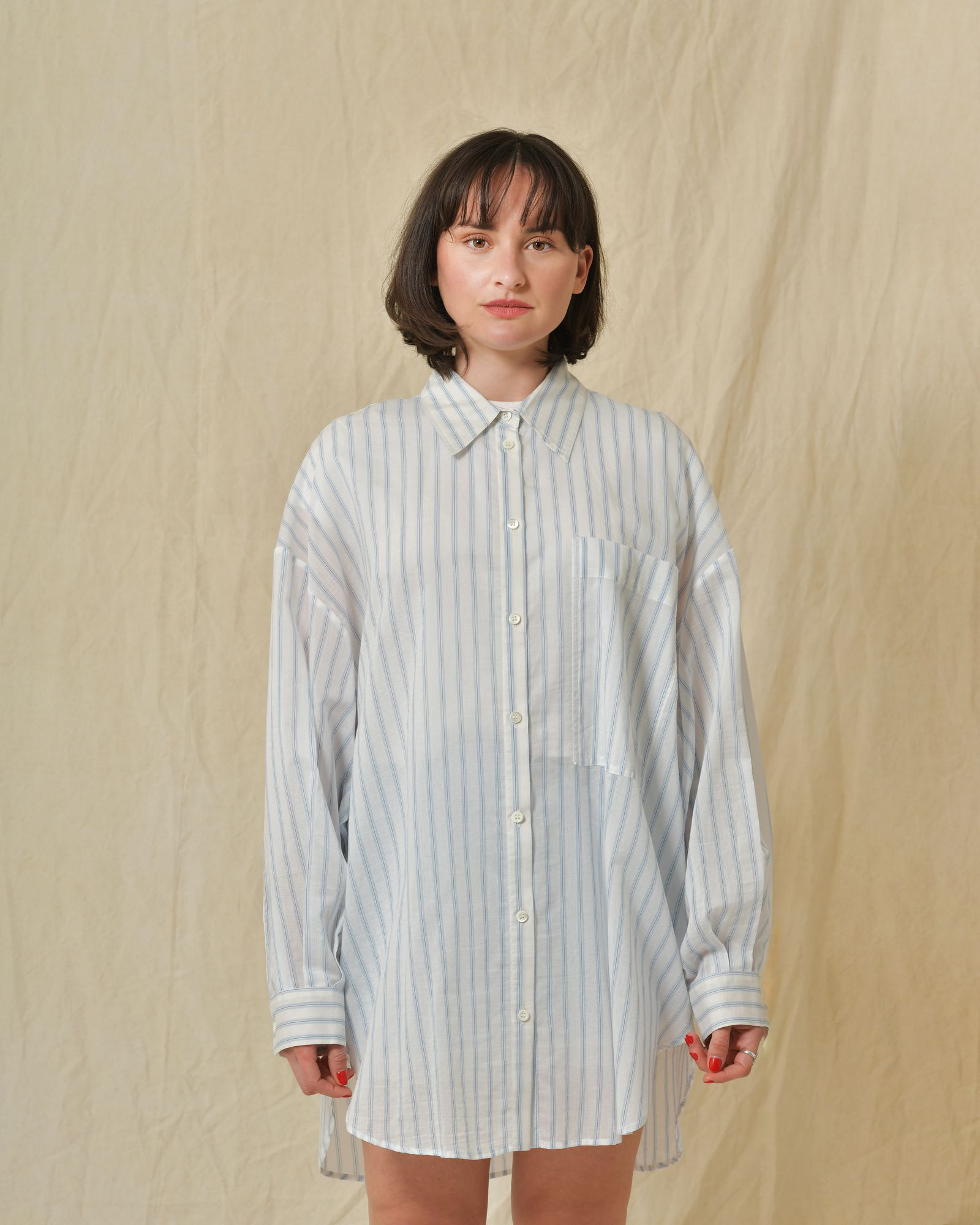 Chemise en coton et soie à rayures Hache