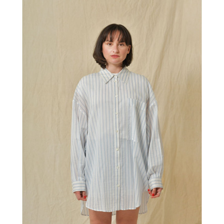 Chemise en coton et soie à rayures Hache