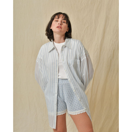 Chemise en coton et soie à rayures Hache