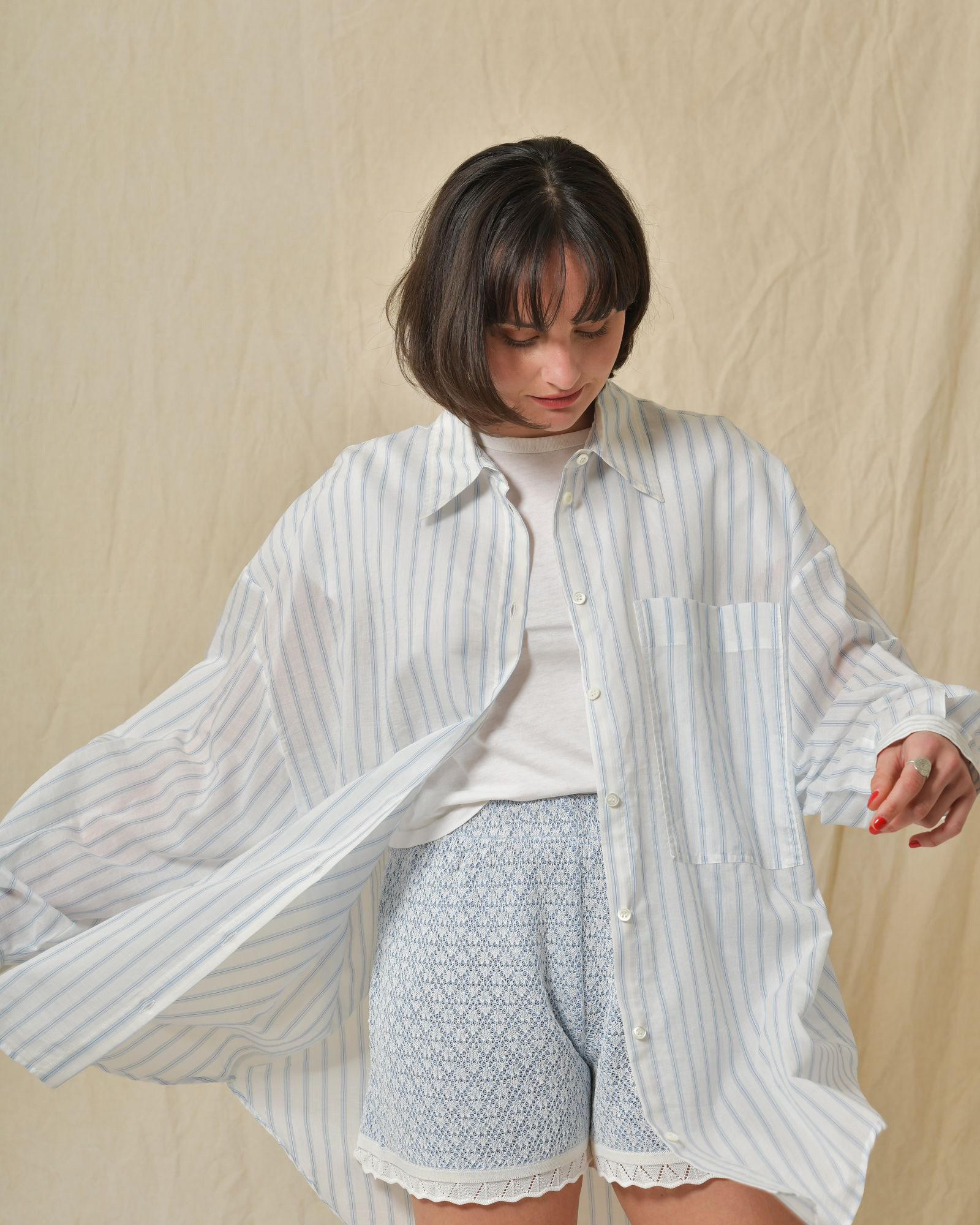 Chemise en coton et soie à rayures Hache