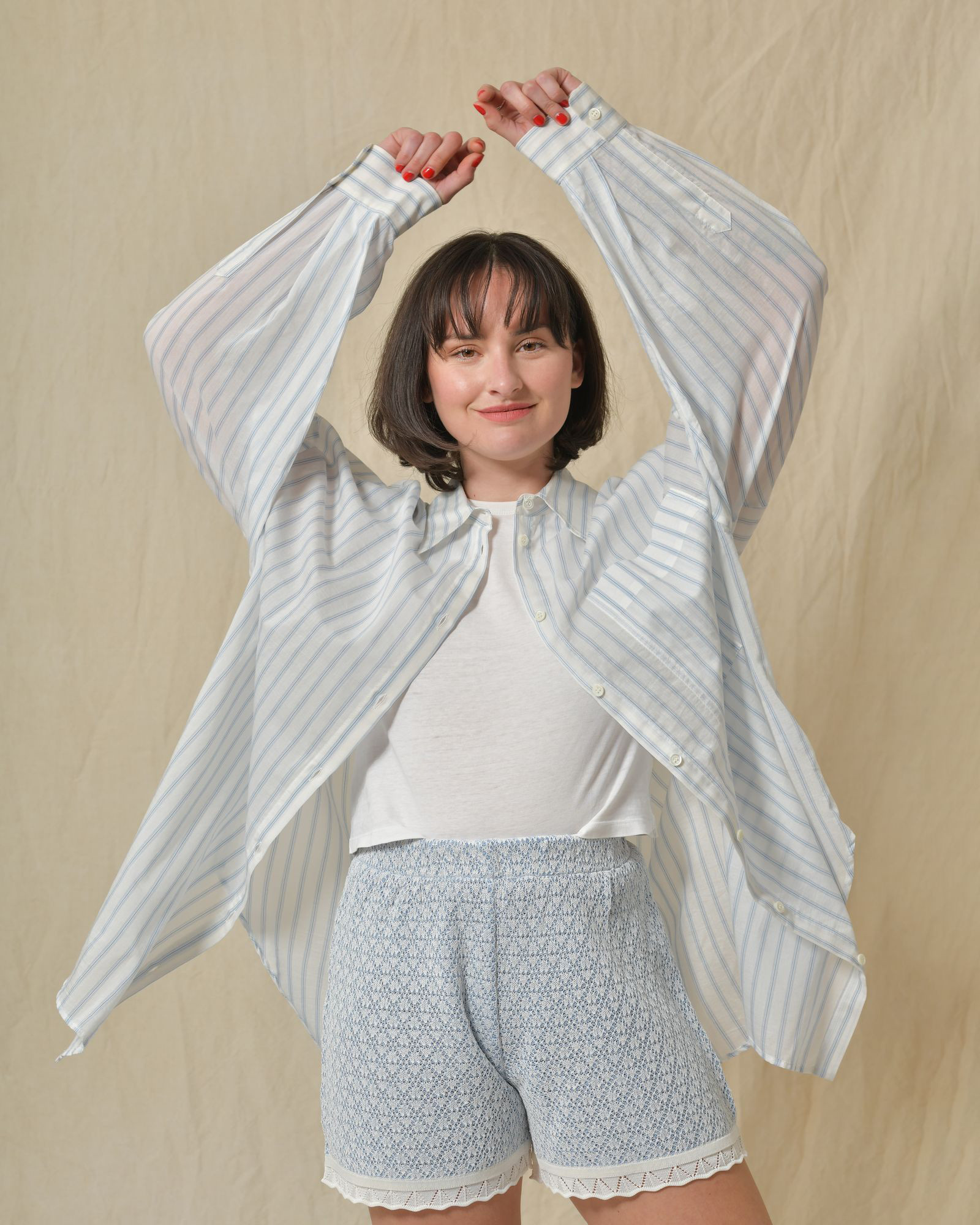 Chemise en coton et soie à rayures Hache