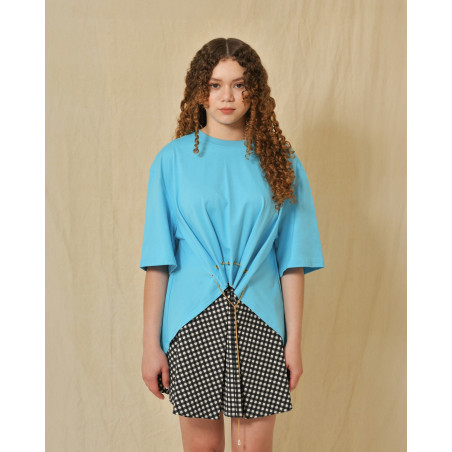 T-shirt en coton bleu asymétrique Edward Achour