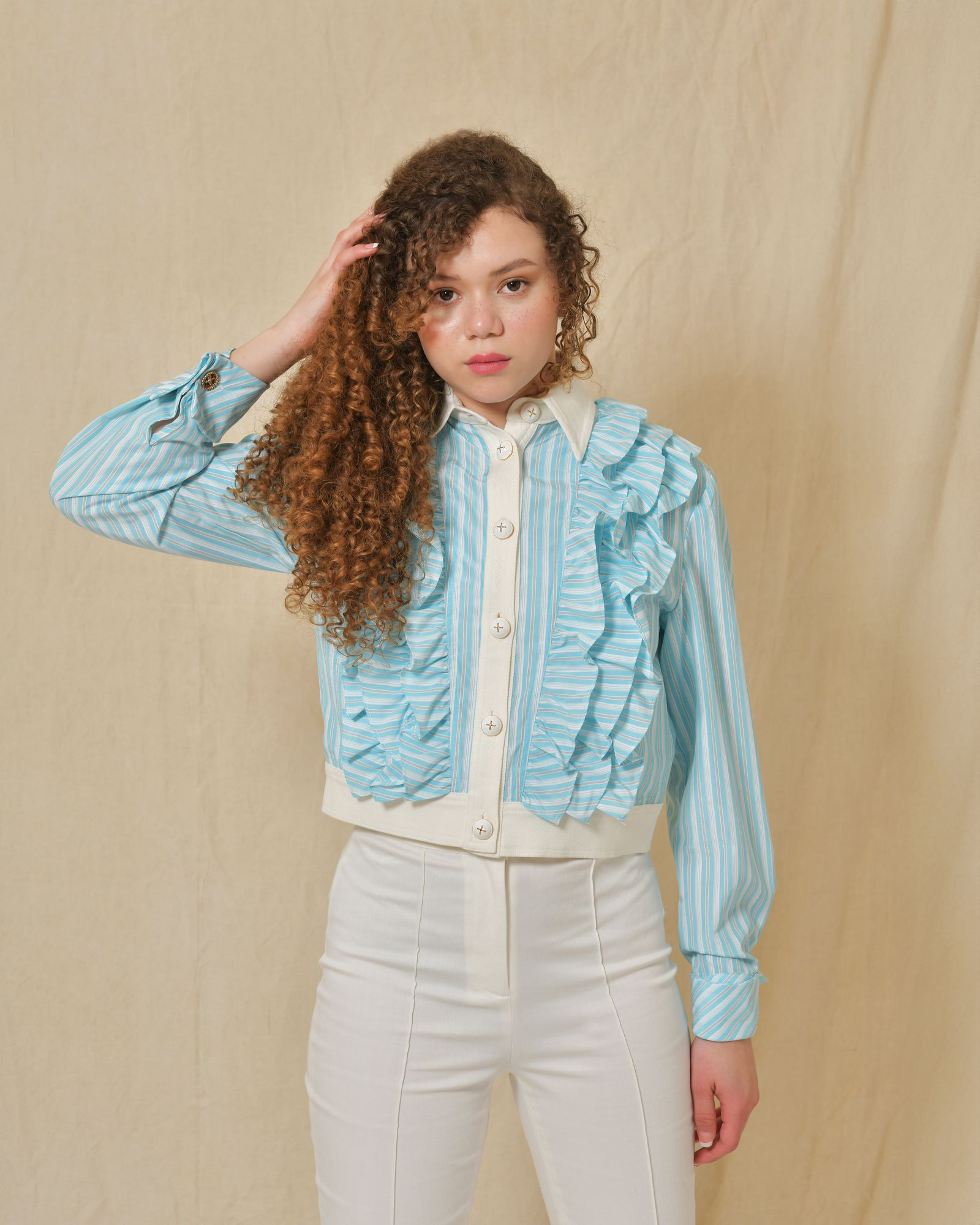 Veste à rayures bleues à empiècements Edward Achour