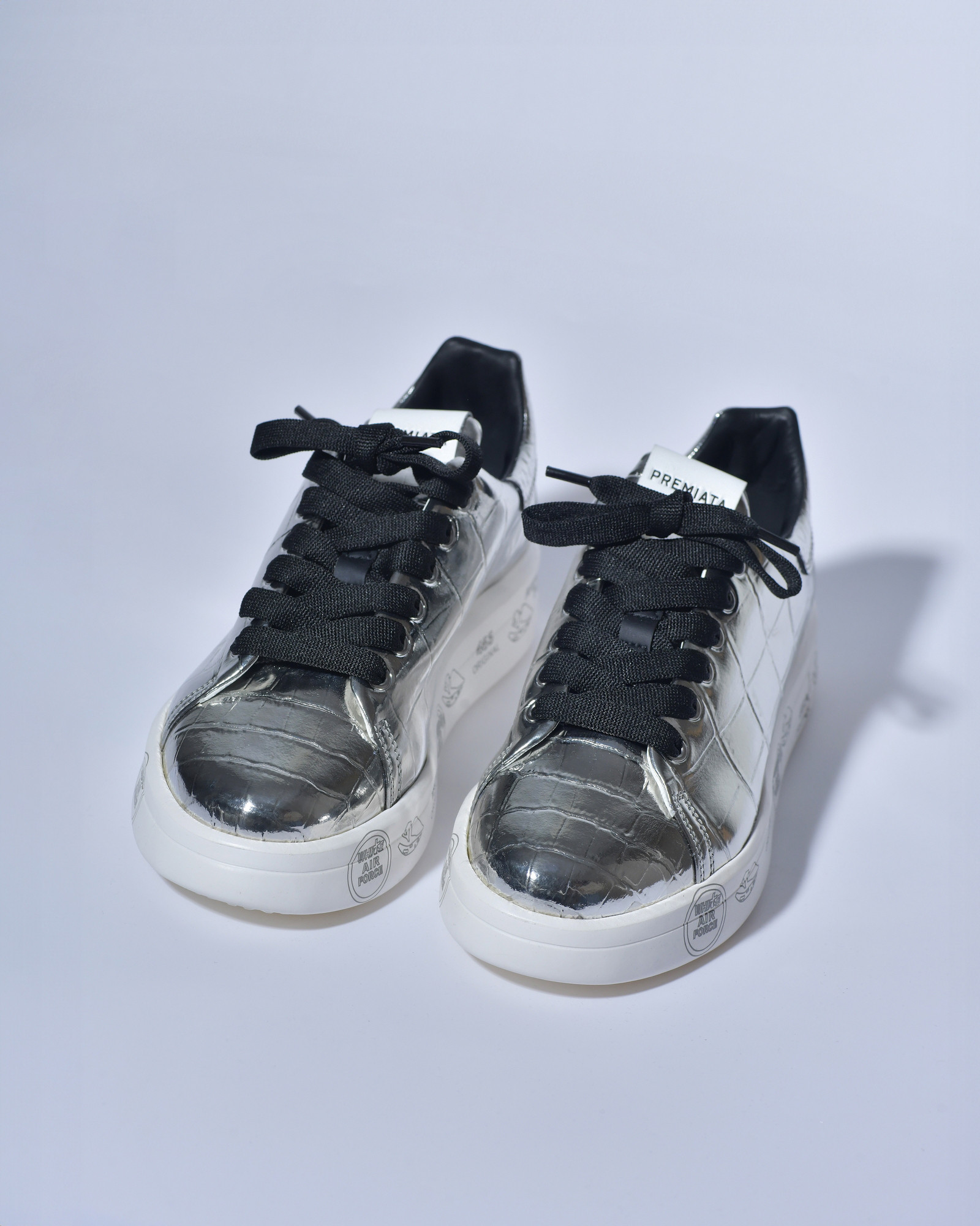 Baskets en cuir à effet croco métallique Premiata