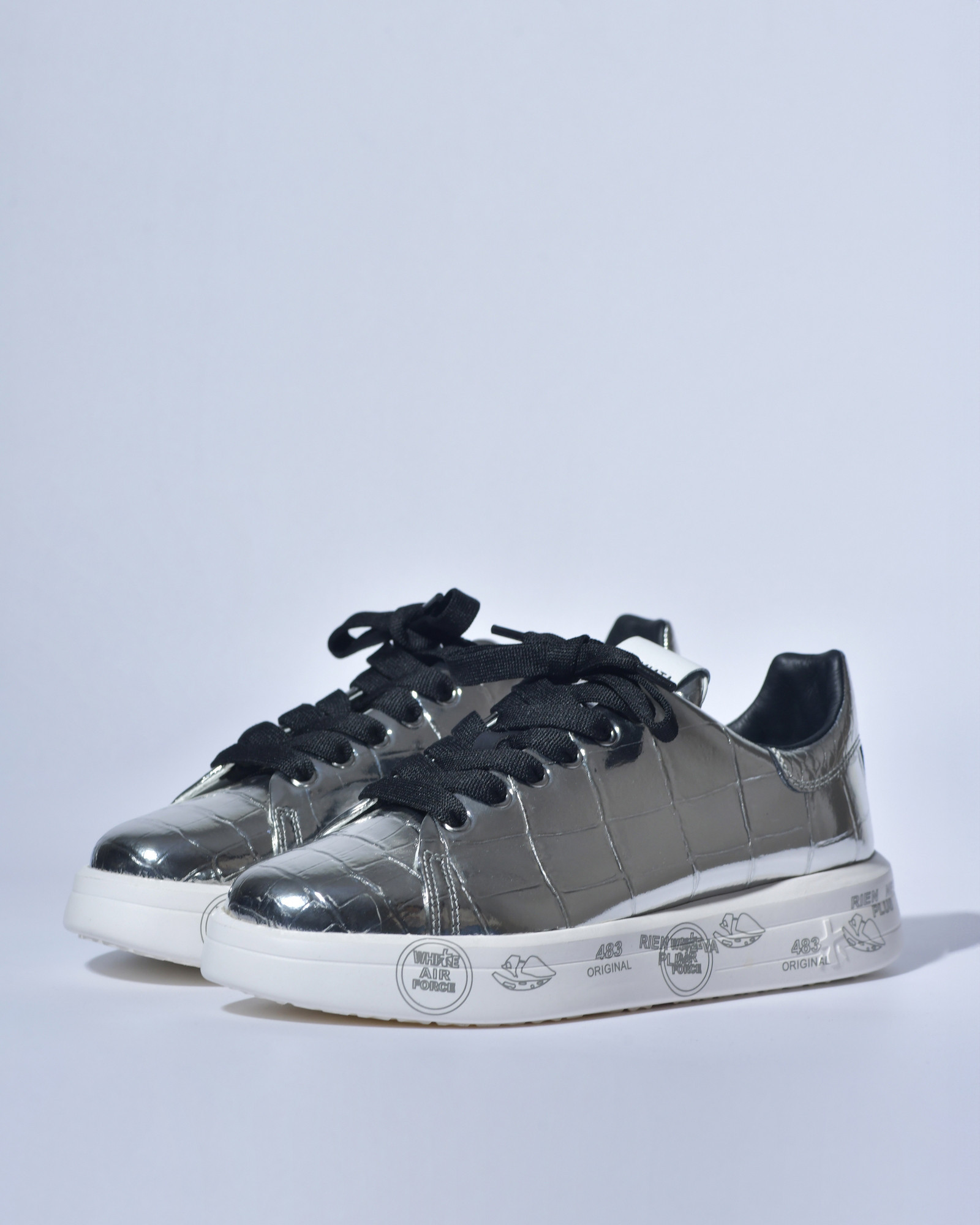 Baskets en cuir à effet croco métallique Premiata