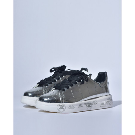 Baskets en cuir à effet croco métallique Premiata