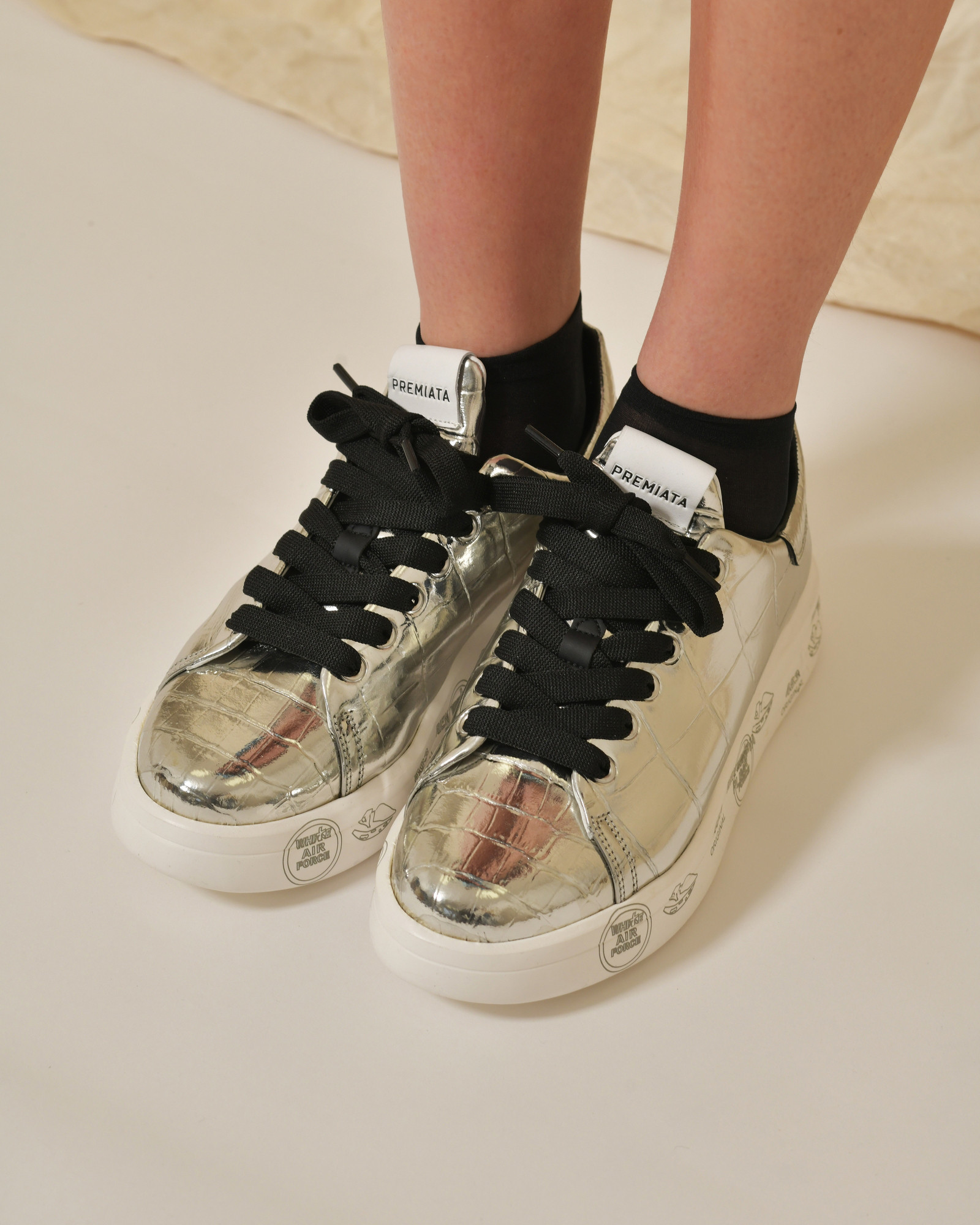 Baskets en cuir à effet croco métallique Premiata