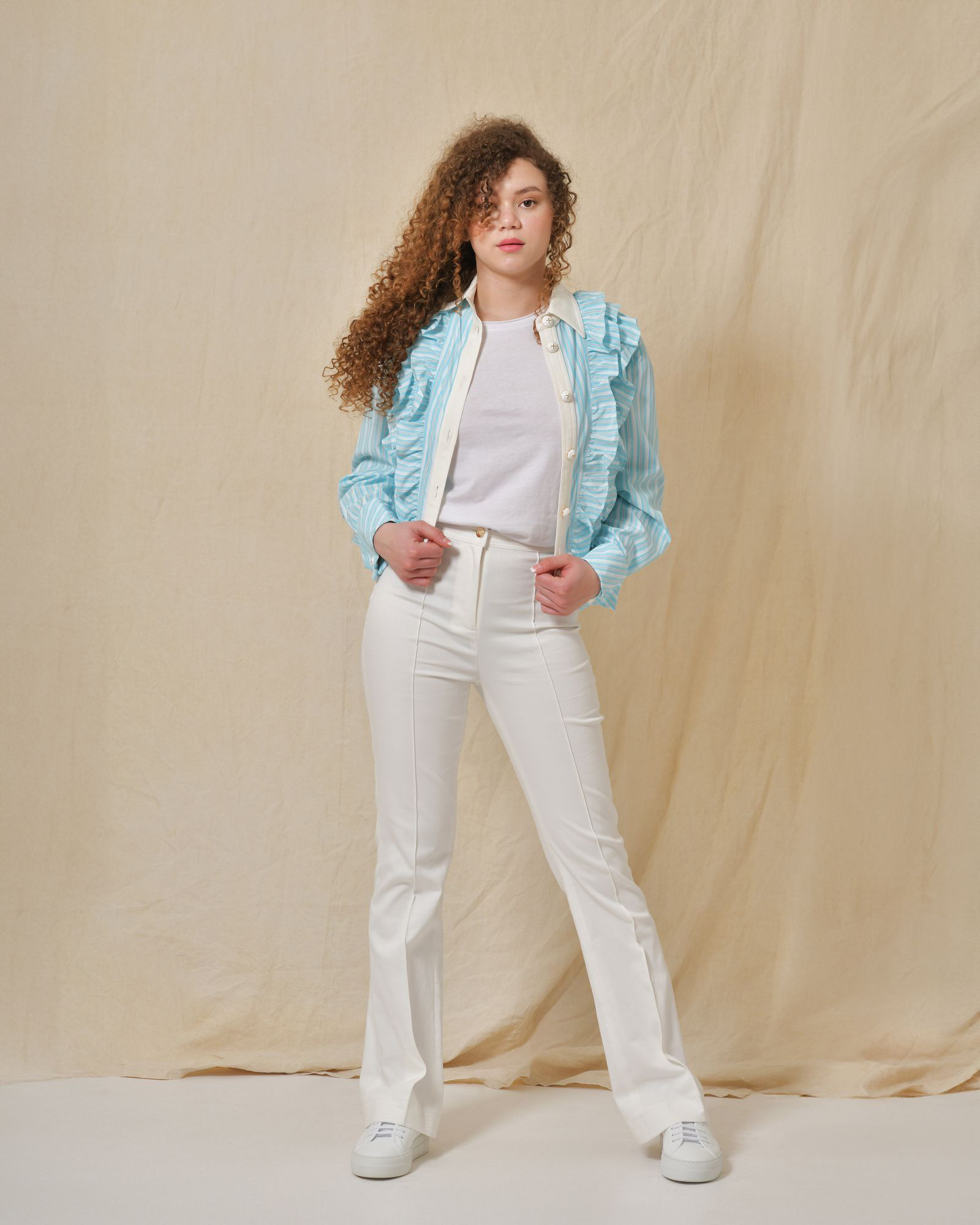 Jean blanc en coton mélangé évasée Edward Achour