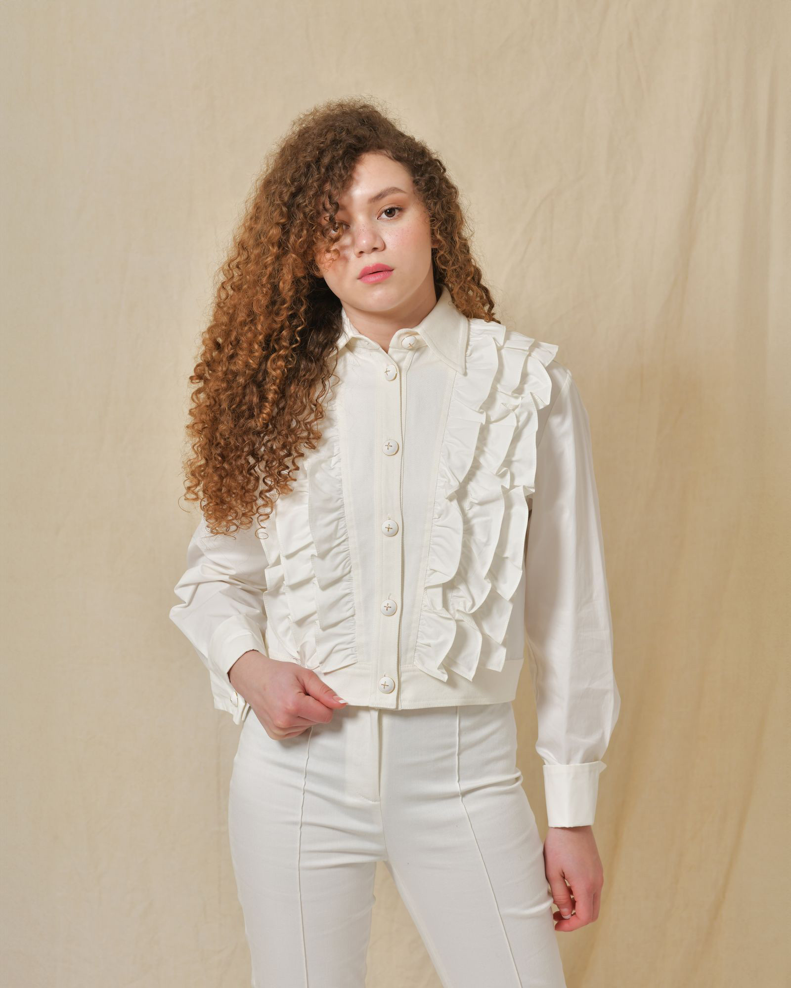 Veste chemisier à empiècements en jean Edward Achour