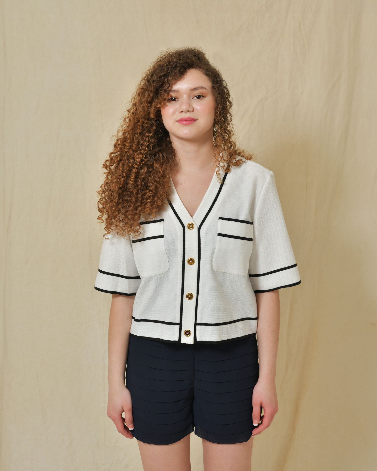 Cardigan blanc à manches courtes Edward Achour