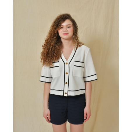 Cardigan blanc à manches courtes Edward Achour