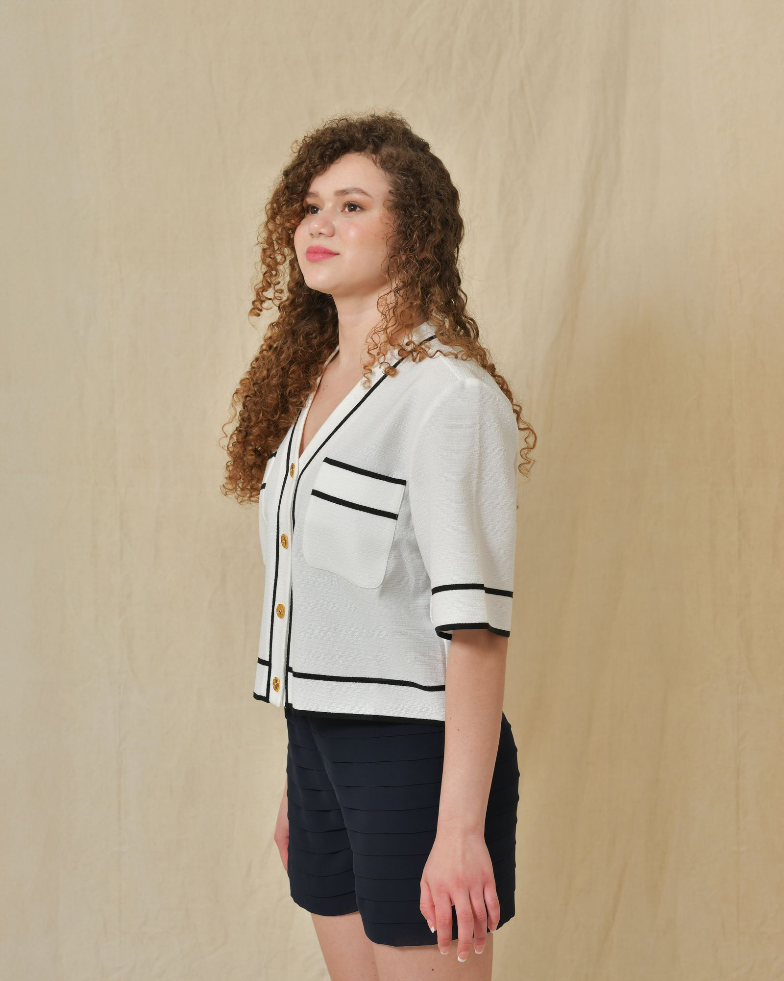 Cardigan blanc à manches courtes Edward Achour