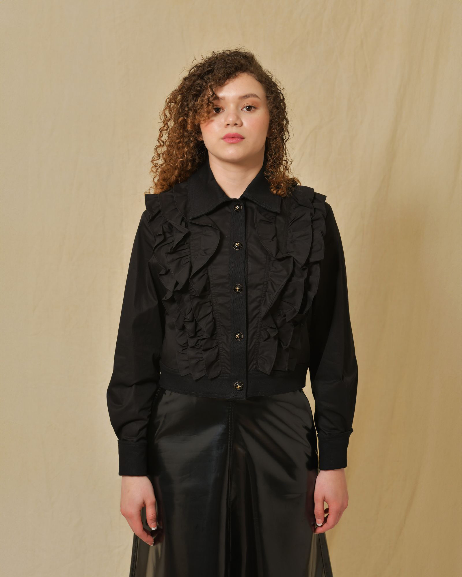 Veste en coton noir à empiècements Edward Achour