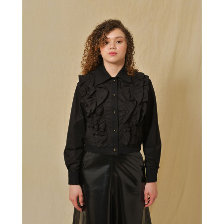 Veste en coton noir à empiècements Edward Achour