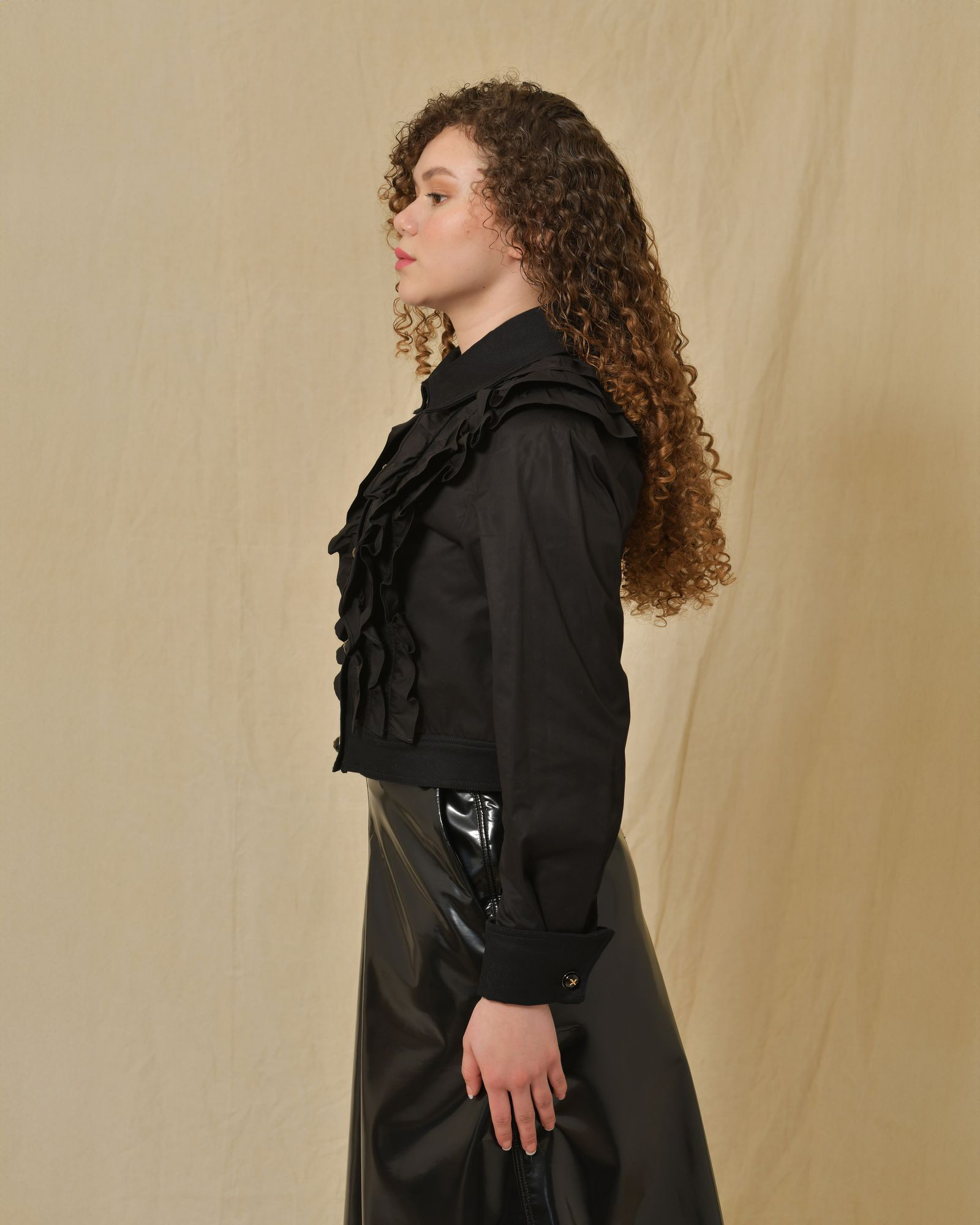 Veste en coton noir à empiècements Edward Achour