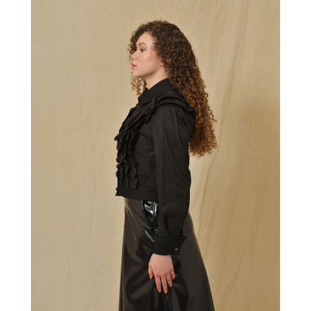 Veste en coton noir à empiècements Edward Achour