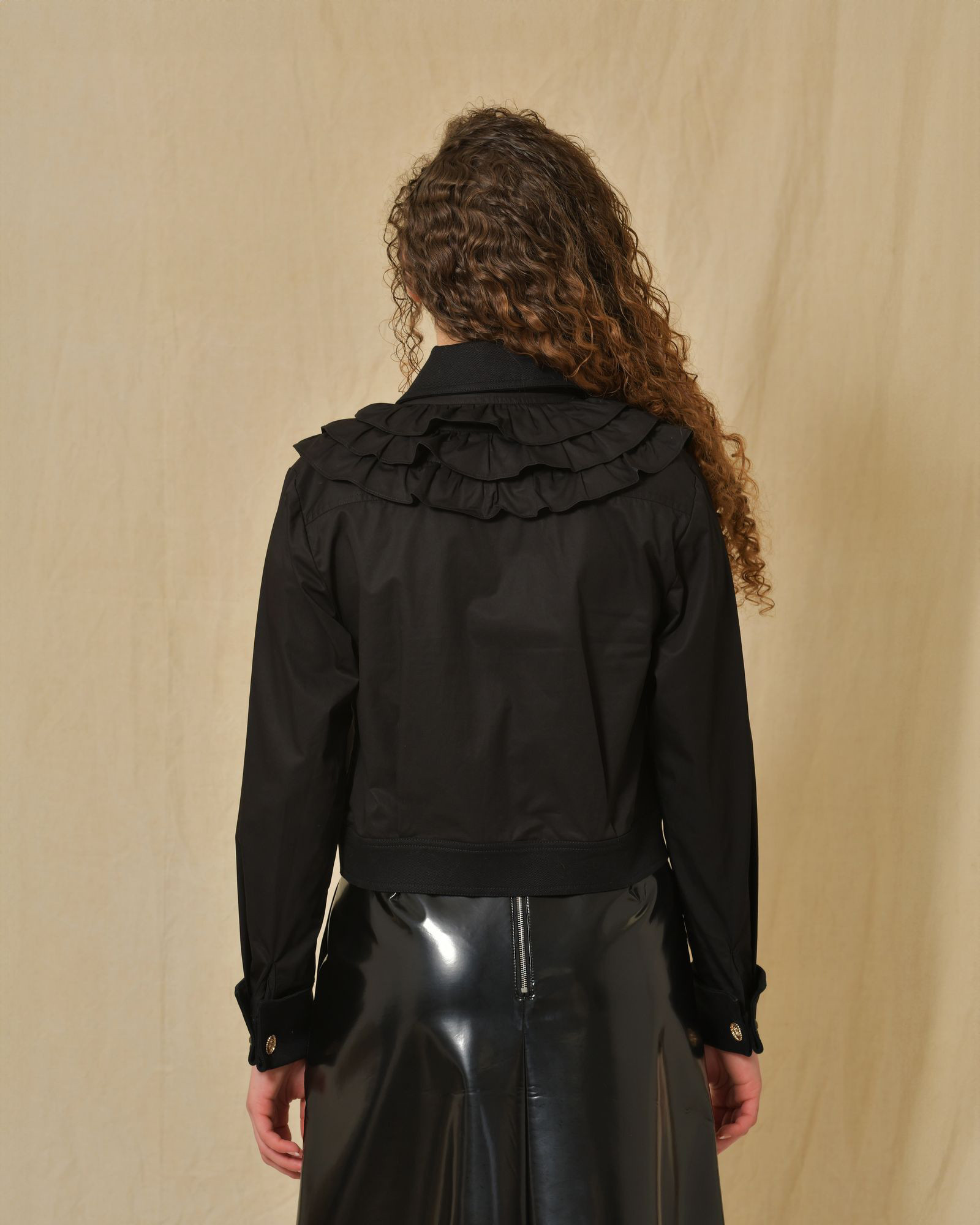 Veste en coton noir à empiècements Edward Achour