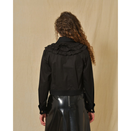 Veste en coton noir à empiècements Edward Achour