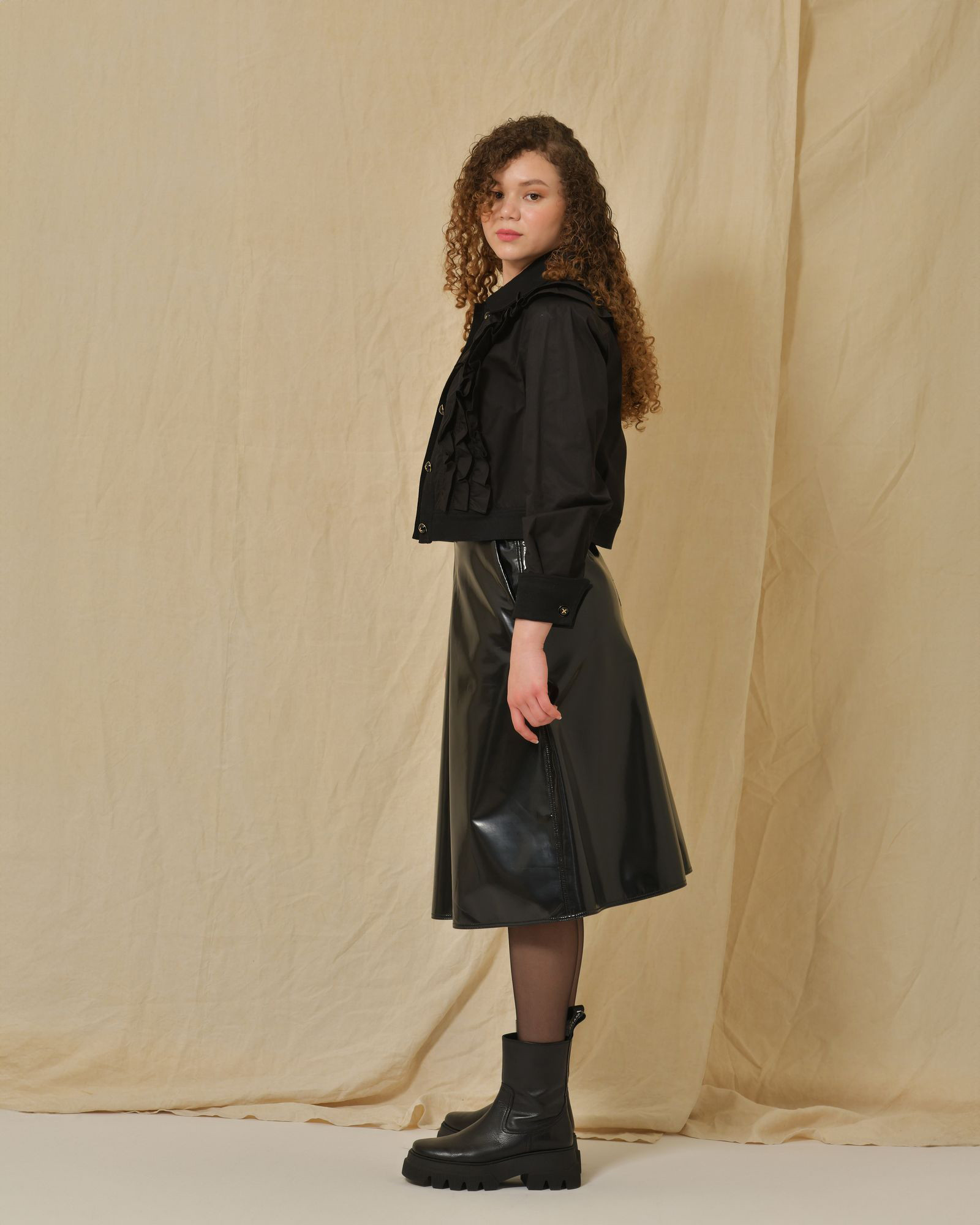 Veste en coton noir à empiècements Edward Achour