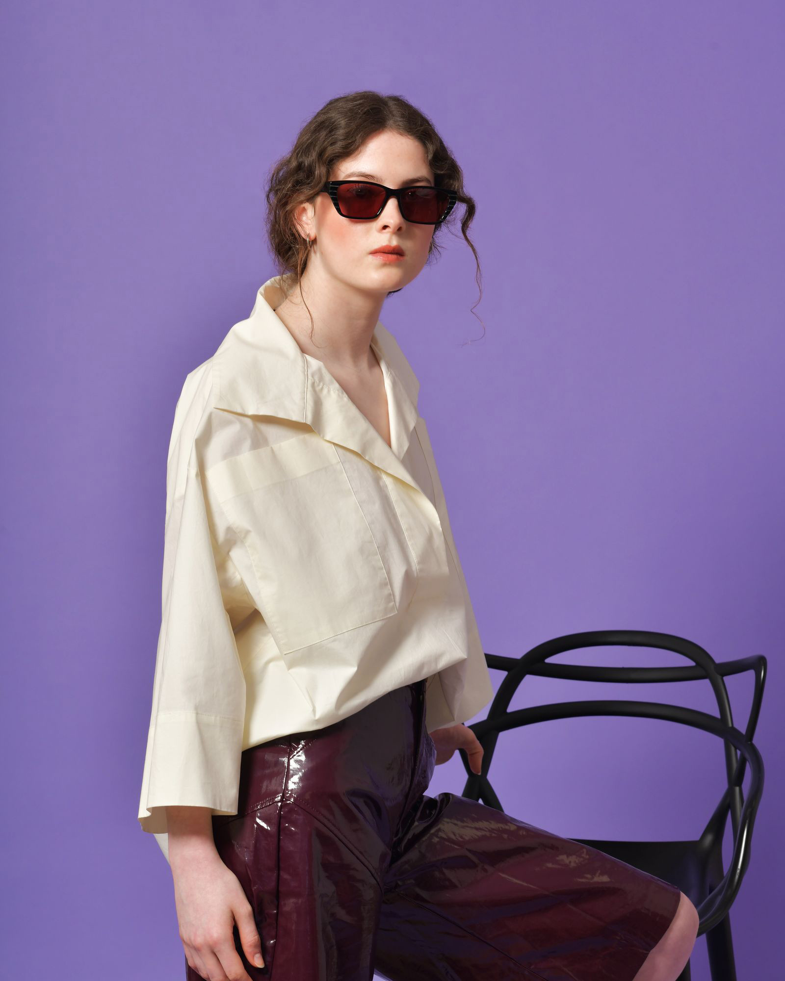 Blouse oversize en coton à col ouvert Erika Cavallini