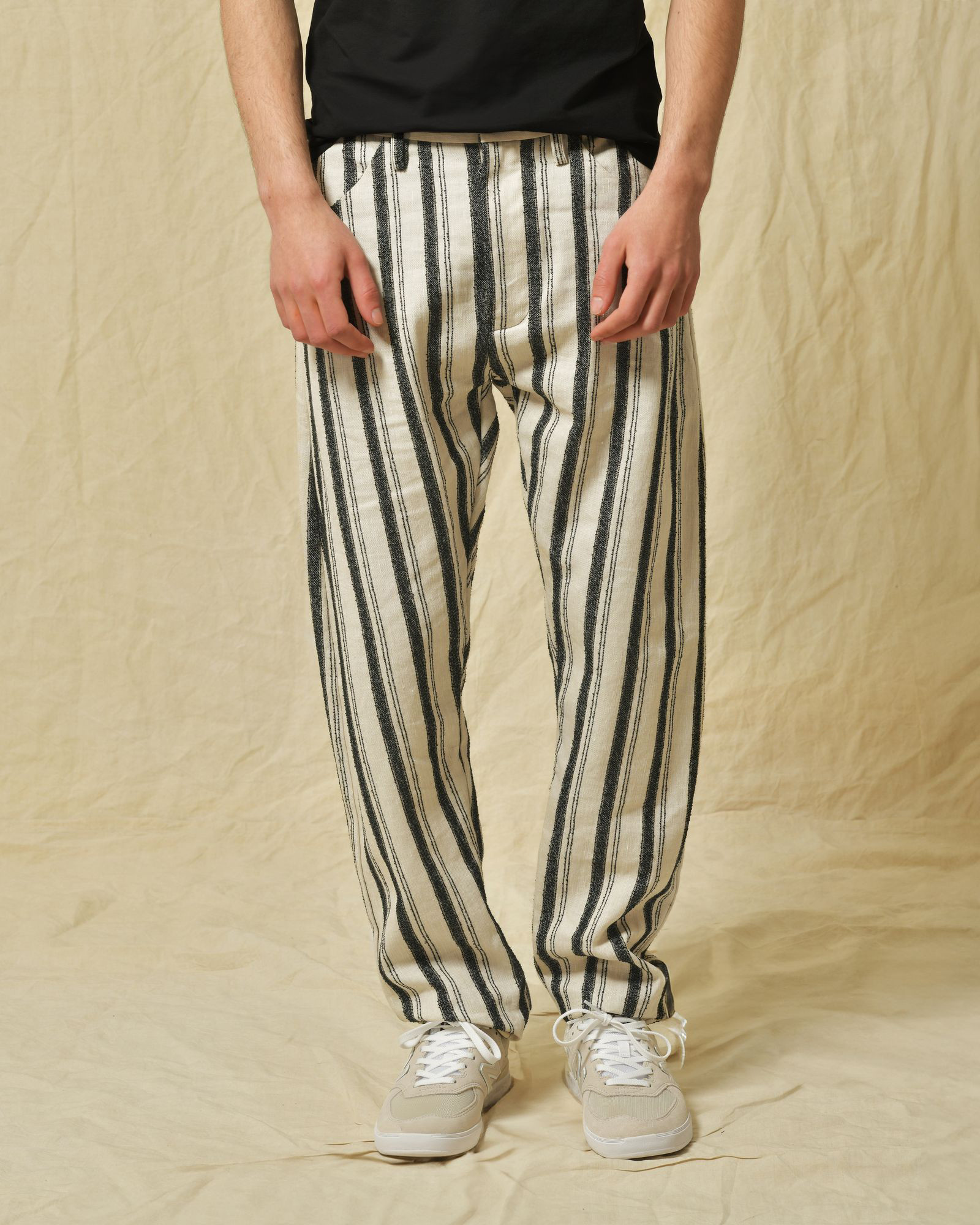 Pantalon en coton et lin mélangés à rayures Nostra Santissima