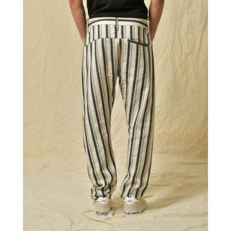 Pantalon en coton et lin mélangés à rayures Nostra Santissima